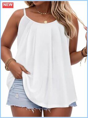 Plus Size Spaghetti Strap Tank Top Flowy Summer Casual Blouse